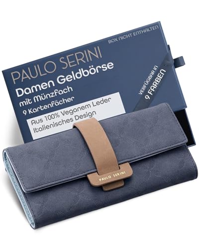 PAULO SERINI® Große Geldbörse für Damen – Geldbörse aus veganem Leder mit 9 Kartenfächern & Münzfach – Ideal für den täglichen Gebrauch, stylische & funktionale Damenbrieftasche – Marineblau