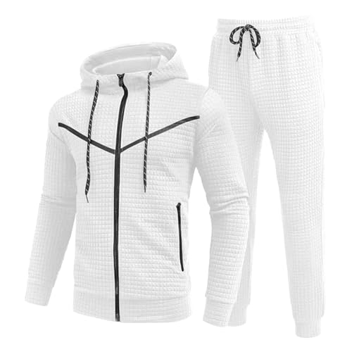 KONG JIMFAN Hoodie Herren Jogginganzug Herren 2-Teilig Trainingsanzug Tracksuit Mit Reißverschlüssen Tasche Freizeitanzug Wanderhose Jogginganzug Jogginganzug Herren(Weiß,XXL)
