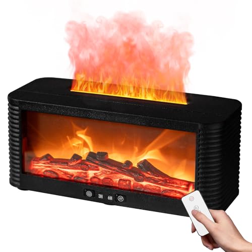 Hzuisst Aroma Diffuser Kamin, Diffuser Ätherische Öle mit 7 Farben Licht Flammeneffekt, Wasserlose Abschaltautomatik 250ml Defuser Luft Aroma ÖLe mit Fernbedienung Timer für Raumduft Büro Schlafzimmer