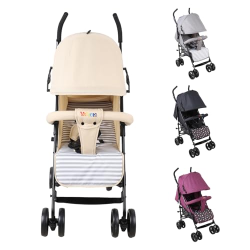 Kinderwagen Buggy, Reisebuggy mit Liegefunktion für Kinder ab 6 Monaten bis 15 kg, Buggy Klein Zusammenklappbar mit 360° Räder Einkaufskorb Sonnenverdeck Geräumiger Sitz, Kinderbuggy (Beige)