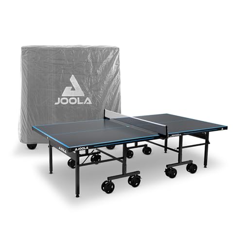 JOOLA Tischtennisplatte Outdoor Aluminium PRO Wetterfest mit Tisch Abdeckung, Klappbares Untergestell - Schneller Aufbau - inkl. Netz grau/blau 274 x 152,5 x 76 cm