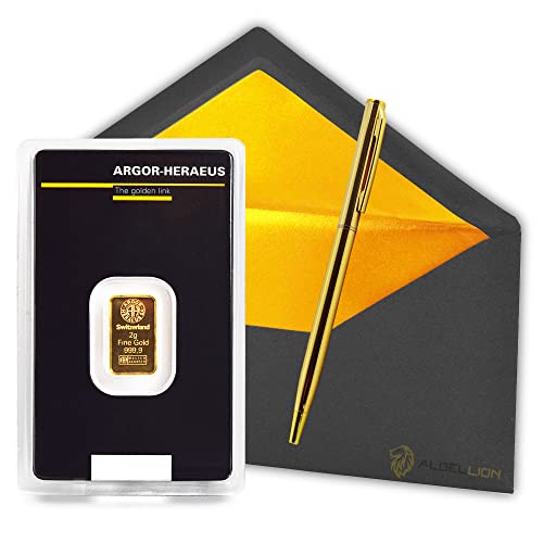 2g Gold-Barren Gold-Plättchen von Argor-Heraeus, 999.9 Feingold LBMA zertifiziert, Echtheitsgarantie + Albellion® Kugelschreiber gratis
