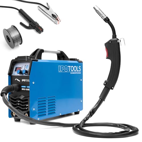 IPOTOOLS MIG-160ER Inverter Schweißgerät MIG MAG - Schutzgas Schweissgerät mit 160 Ampere auch FLUX/Fülldraht und Elektroden geeignet/E-Hand/Digitalanzeige/IGBT / 230V / 7 Jahre Garantie