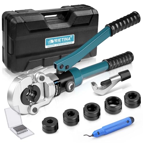Profi Presszange Kupferrohr V-Kontur mit Rohrabschneider und Entgrater, Handpresszange Kupferrohr Presszange Verbundrohr mit V12 V15 V18 V22 V28 für Kupferrohr Und Verbundrohr