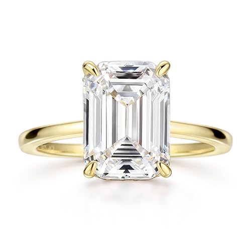 Michooyel Gold 4ct Smaragd Ringe, Verlobungsring für Damen, Ehering aus Sterlingsilber, Versprechensring Zirkonia Smaragdschliff