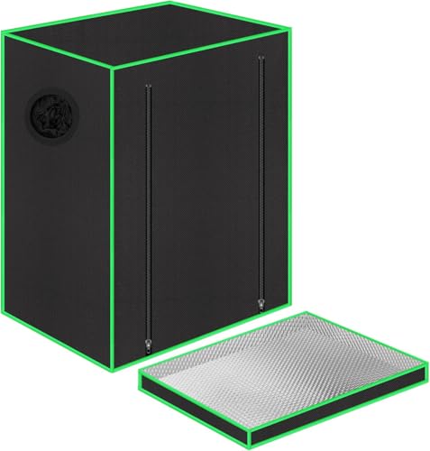 Oairgico 55 x 40 x 65 cm Grow Tent mit Beobachtungsfenster, Bodenwanne, Lüftungsfenster und Kabeldurchlass (Schwarz, Polyester)
