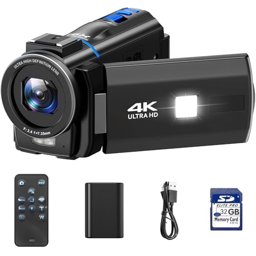 Videokamera 4K, 48MP Camcorder Vlogging Camera für YouTube, 16X Digitalzoom Nachtsicht Vlog Kamera, 3
