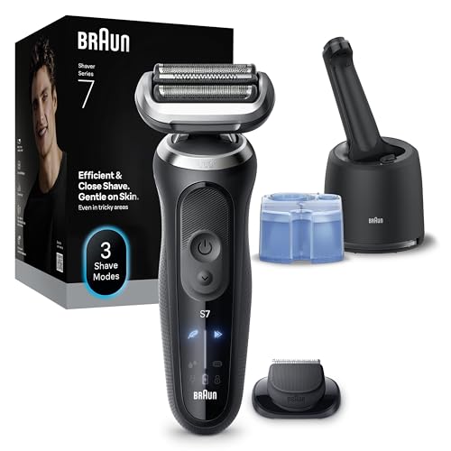 Braun Series 7 Rasierer Herren Elektrisch, Elektrorasierer, 60 Min. Akku, Rasierapparat, 4in1 Reinigungsstation, Kabelloser Nass und Trockenrasierer, Wasserdicht, Made in Germany, N7200cce, Schwarz