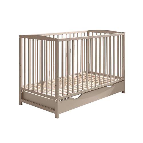 Stella Trading TEFFY Babybett 70x140 cm mit Schublade & Umbauseiten – mitwachsendes Kinderbett in Farbe Kaschmir, Babybett mit Stauraum
