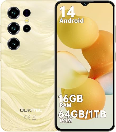 OUKITEL C2 Handy Ohne Vertrag - 16GB(4+12)+64GB /1TB Smartphone Ohne Vertrag Android 14, 6,52 Zoll Bildschirm 5000mAh Handy Günstig, 13MP+5MP Kamera, 4G Dual SIM/Face ID/GPS/3.5mm Jack, Gold