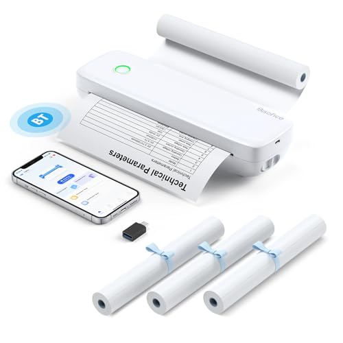 Bisofice L81 Mobiler Thermodrucker A4 Mit 3 Rollon Thermopapier, Kabelloser Portabler Drucker für Unterwegs, Printer für Handy & Laptop