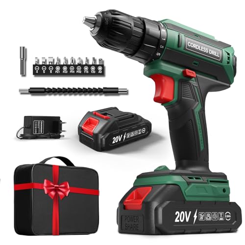 Akkuschrauber mit 2000mAh Akku, 20V Akku Bohrschrauber Set 42Nm Max, 2-Gang Akku-Bohrmaschine, Kompatibel mit Makita Akku, 25+1 Drehmomentstufen, 10mm Bohrfutter, LED-Licht,Für Reparatur und DIY