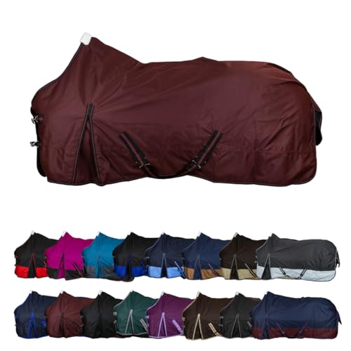 RL24 - Weidedecke 600D Basicline – als Regendecke & Übergangsdecke – Wind- & wasserdichte Outdoordecke mit Innenfutter & Kreuzbegurtung – Pferdedecke in Weinrot – 135cm (Polarfleecefutter)