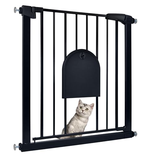 Froadp Türschutzgitter Baby Treppengitter 75-85cm Kindergitter ohne Bohren Türgitter mit Tür für Hunde und Katzen Beidseitig Schwenkbar Absperrgitter Automatisch Haustier Gittertür, Schwarz