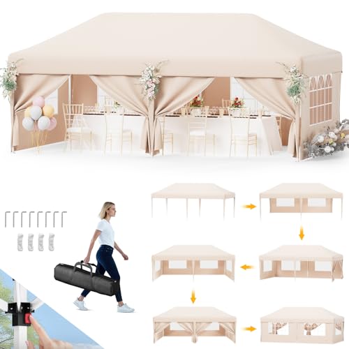 Devoko Pavillon,Pavillon 3x6 Wasserdicht Stabil Winterfest 3-fache Höhenverstellung,Faltpavillon UV Schutz 50+,Pavillon Faltbar,Pavillion mit Tragetasche,Für Garten Outdoor Camping,Beige