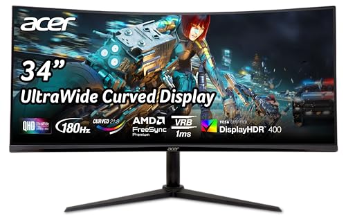 acer Nitro XZ342CU V3 Gaming Monitor 34 Zoll (86 cm Bildschirm) UWQHD, VA, 180Hz DP, 100Hz HDMI, 4ms(GTG), DP 1.4, 2xHDMI 2.0, Curved, höhenverstellbar, FreeSync Premium