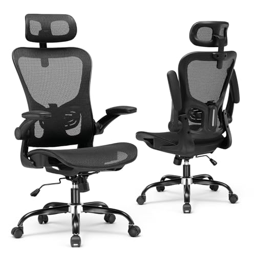 GTPLAYER Bürostuhl Ergonomisch, Schreibtischstuhl mit Verstellbarer Kopfstütze, Armlehnen, Lendenwirbelstütze, Büro Stuhl & Gaming Stuhl Wippfunktion, Chefsessel aus Mesh, 150kg(Schwarz)