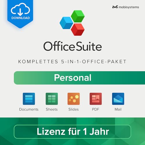OfficeSuite Personal | 5-in-1-Office-Paket | Dokumente, Tabellen, Präsentationen, PDF, E-Mail & Kalender | Lizenz für 1 Jahr | 1 Windows-PC & 2 Mobilgeräte [Online-Code]