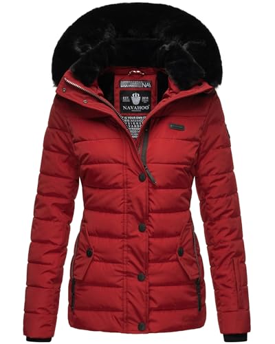 Navahoo Damen Winter Steppjacke mit Kapuze und Fellkragen B846 [B846-Rot-Gr.S]