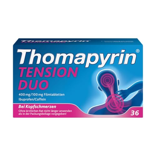 Thomapyrin TENSION DUO Schmerztabletten bei stärkeren Kopfschmerzen| 36 Stk | Einzigartige Kombination aus Ibuprofen und dem Booster Coffein | Wirkt 40% stärker als Ibuprofen 400 mg
