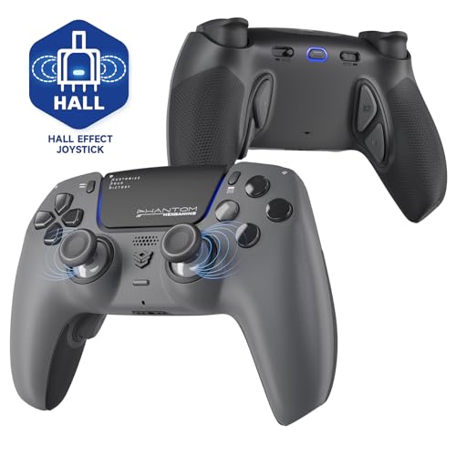HEXGAMING PHANTOM Pro Wireless Gaming Controller für ps5/PC/Mobile, Upgrade Remap Paddles & Instant Triggers & 8 Swap Joysticks, Elite Gamepad mit Hall-Effekt Stick Modul Edition-Grau