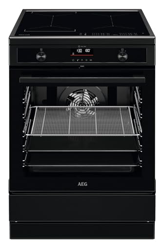 AEG Standherd mit Induktions-Kochfeld 60 cm/Hob²Hood/Pyrolyse – Selbstreinigung/SoftClosing/Touch-Bedienung/Grillfunktion/Display mit Uhr/Kindersicherung/A / CIB6499APB