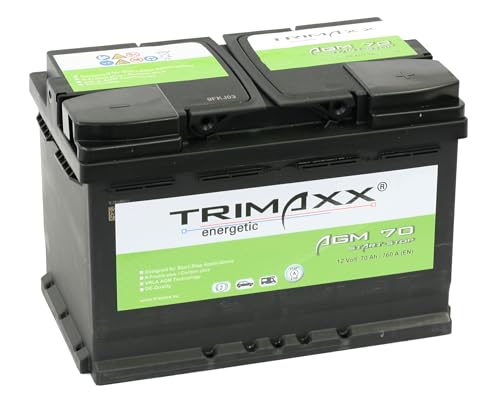 TRIMAXX AGM Autobatterie 12V 70Ah 700A/EN Starterbatterie VRLA, Start-Stop & Standheizung geeignet, absolut wartungsfrei statt 69Ah