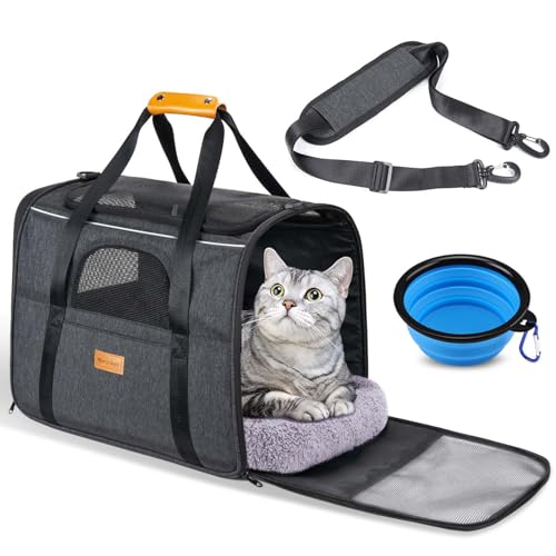Morpilot Transportbox Katze Katzen transportboxen, Faltbare katzentasche transporttasche, hundetragetasche Transporttasche mit Einstellbar Schultergurt katzenbox für Katzen Kleiner Hund Welpe