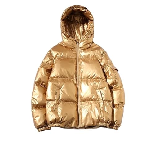VYOTWBZ Damen Kurze Jacke Winter Glänzend Große Größe Kapuze Parka Outwear Daunen Gepolsterte Mäntel Weiblich(Gold,L)