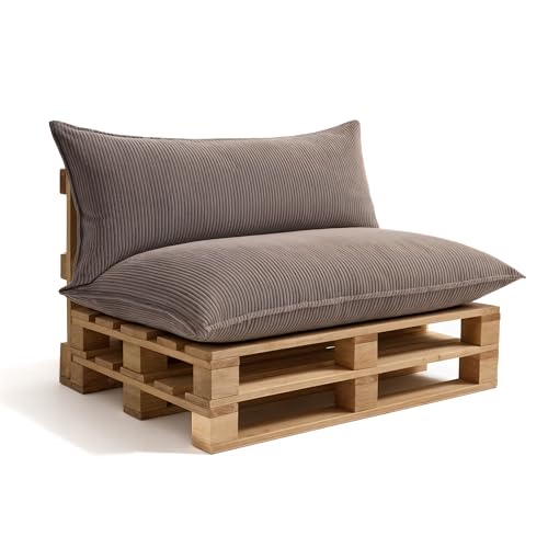 Gutekissen® Palettenkissen Set – Sitzkissen für Europaletten – Palettenpolster, Gefüllt mit Granuliertem Poulirette-Schaum PLL (Hellbraun, Set (Sitzkissen 120x80 +Rückenlehne 120x40))