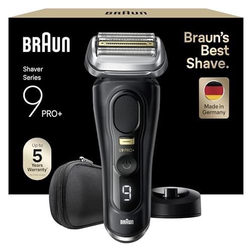 Braun Series 9 Pro+ Rasierer Herren Elektrisch, Elektrorasierer mit 5 Rasierelementen, Rasierapparat, Langhaarschneider ProTrimmer, Ladestation, 60 Min Akku, Wet&Dry, Made in Germany, 9510s, Schwarz
