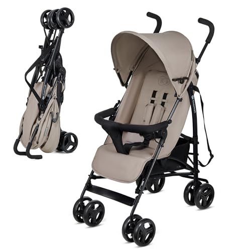 Kinderkraft TIK Kinderwagen, Liegebuggy, Sportwagen, Leicht - 6,5kg, Drehbare Vorderräder, Verstellbarer Griff, Stufenlose Einstellung der Rückenlehne, Schnelles Zusammenklappen, bis zu 17kg, Beige