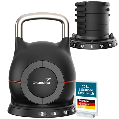 Skandika Kettlebell Paino | Kugelhantel verstellbar, 7 Stufen, 2 bis 20 kg, Hantel, All-in-One Design, Schneller Gewichte Wechsel, Kompakt | Dumbbell, Verstellbare Hanteln für Zuhause, Gym, Fitness