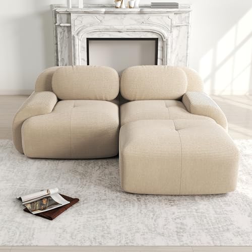 GigaXynium 82'' Ecksofa, modular kombinierbar mit gebogenen Armlehnen, hochelastische Schaumstoffpolsterung für Wohnzimmer, Ruhezonen und Schlafzimmer (Beige)