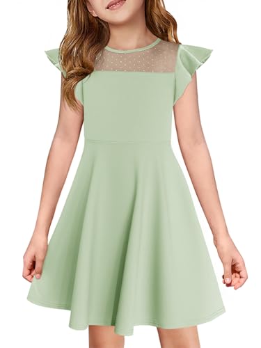 Haloumoning Mädchen Kleid Rüschen Prinzessin Partykleid Mesh A-Linie Hochzeit Sommerkleid Geburtstag Kinder Kleider mit Tasche Hellgrün 140
