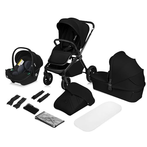 LIONELO MIKA PLUS 3-in-1 Buggy 0-48 Monate bis zu 22 kg Babywagen bis zu 9 kg Kindersitz Babytrage bis zu 13 kg, Rückenlehne verstellbar, Dämpfung, 360° Räder, XXL-Verdeck
