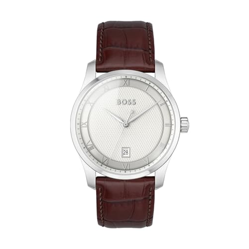 BOSS Principle Herren Uhr analog Quarzwerk mit Leder Armband 1514114