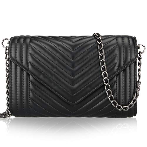 Voikukka Damen Schwarze Kleine Umhängetasche aus Kunstleder Clutch