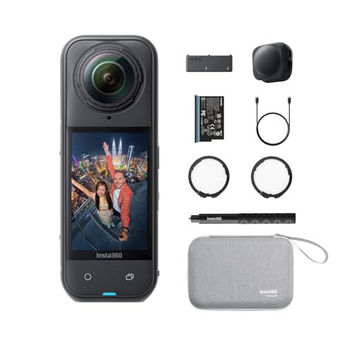Insta360 X5 Must-Have-Bundle - Wasserdichte 8K 360°-Action-Cam, Führend bei wenig Licht, Unsichtbarer Selfie-Stick-Effekt, robuste & auswechselbare Linsen, 3 h Akku, Integr. Windschutz, Stabilisierung