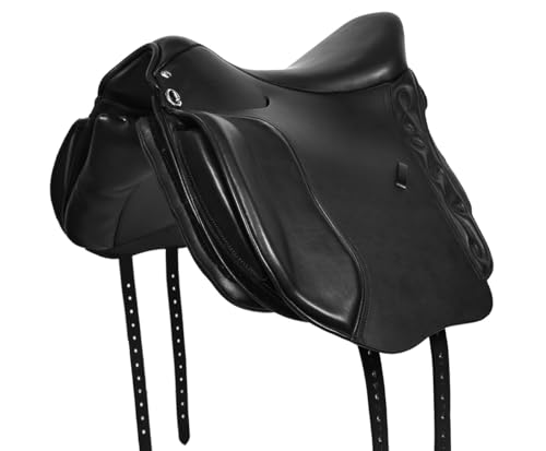 A&M Reitsport Wanderreit Sattel 1126 aus Leder, Schwarz, wechselbares Kopfeisen, Größe:16.5 Zoll