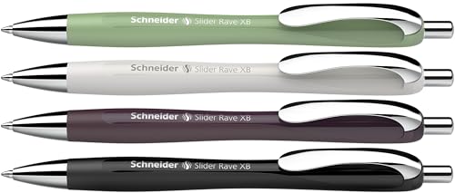 Schneider 132684 Slider Rave XB Kugelschreiber (Limitierte Sonderedition, je 1x organic green, silver grey, plum, schwarz, Made in Germany) 4 Stück, Schreibfarbe: blau