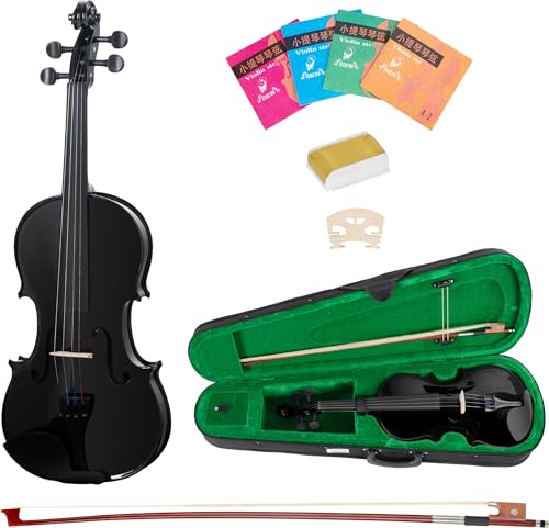 Classic Cantabile VP-100BK Violinenset 4/4 – Vollholz Violine mit Fichtendecke & Ahornkorpus - Set inkl. Bogen, Koffer, Kolofonium & Ersatzsaiten - Einsteigerset für Schüler & Anfänger - Schwarz