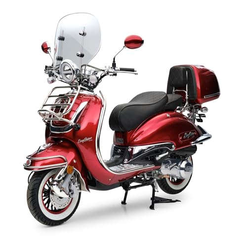 Motorroller Easycruiser Chrome Edition 50ccm Euro 5 Retro Roller 45km/h (Dunkelrot)