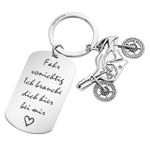 AWAMRWA Motorrad Schlüsselanhänger mit Schutzengel, Glücksbringer - Fahr vorsichtig, Engel Motorrad Schlüsselanhänger Geschenk für Motorradfahrer, Jungs Männer Vater Geburtstagsgeschenk
