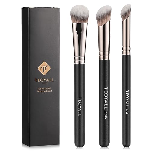 TEOYALL Kontur Conceal Pinsel Set, 3PCS Angewinkelter Synthetischer Unter-Augen-Concealer Pinsel zum Mischen, Festlegen und Auftragen von flüssigen, Cremes und Puder-Kosmetika