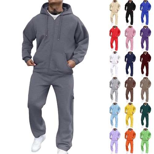 Generisch Herren Jogginganzug Einfarbig Zweiteiler Set Trainingsanzug Sportanzug Kordelzug Reißverschluss Freizeitanzug mit Sweatshirt und Jogginghose Baumwolle Tracksuit Casual Outfit