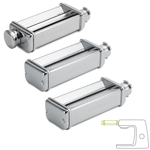 Kenwood Pasta-Set MAX980ME Zubehör für Kenwood Küchenmaschinen, elektrische Nudelmaschine mit Lasagne-Walze und Spaghetti und Fettuccine Aufsatz, Edelstahl, Silber