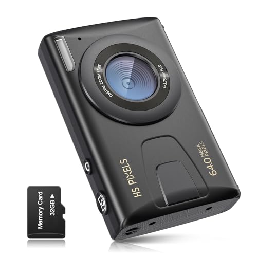 Digitalkamera CCN, 64MP 1080P FHD Fotokamera mit 3,0 Zoll Bildschirm, 18X Digitalzoom Tragbar Kompaktkamera mit 32GB TF-Karte, USB-Kabel, für Teenager Erwachsene Anfänger, Schwarz