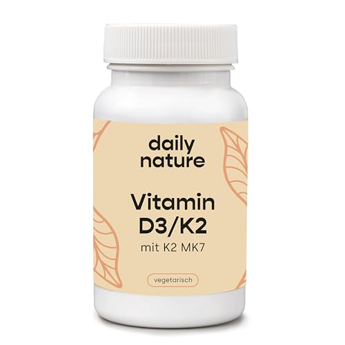 dailynature Vitamin D3 + K2 | 180 Tabletten mit je 5.000 IE D3 hochdosiert + 100 µg K2 | Nahrungsergänzungsmittel - vegetarisch, ohne unerwünschte Zusätze, glutenfrei & laktosefrei | laborgeprüft
