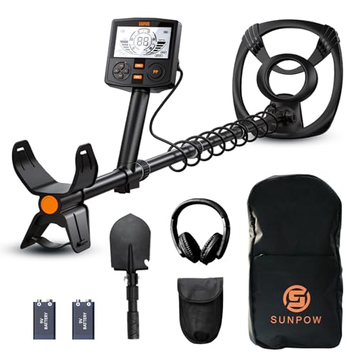 SUNPOW Metalldetektor 2025 Neu – 5 Modi Profi für Erwachsene, Pinpointer, IP68 wasserdichte 30 cm Suchspule, 2X HD-LCD Display, DSP-Chip, Verstellbarer Schaft, Robuste Spiralstruktur, Komplettes Set